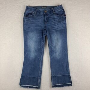 Democracy Jeans Womens 14W Blue Ab Technology Boot Cut Fray Medium Wash Denim‎